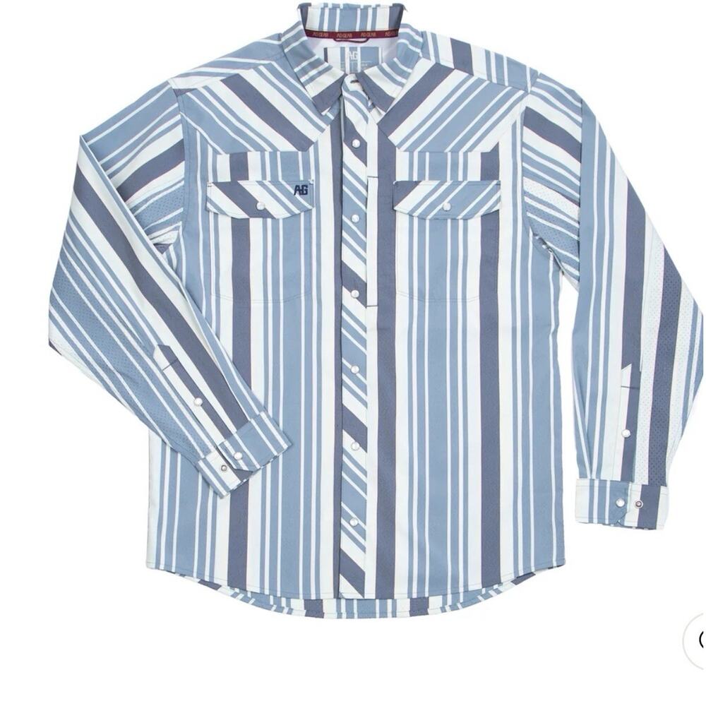 AG Gear Stockyard Long Sleeve Western Shirt 2XL Mirror stripe Titanium Blue NWT
